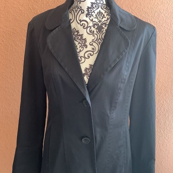 Nine West Black Raincoat ruffle hem Size M - Picture 3 of 10